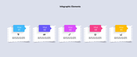 Torn paper infographic design with five business steps.