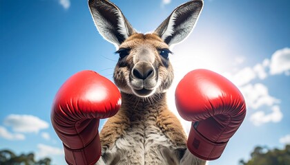 ボクシンググローブを付けているカンガルー