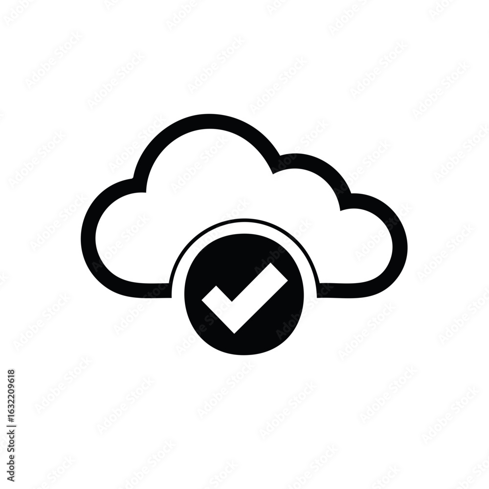 Poster secure cloud storage checkmark icon for data confirmation and online success