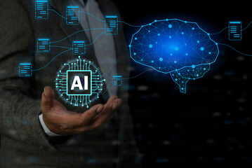 AI deep learning to support business. Digital Artificial Intelligence (AI) technology disruption...