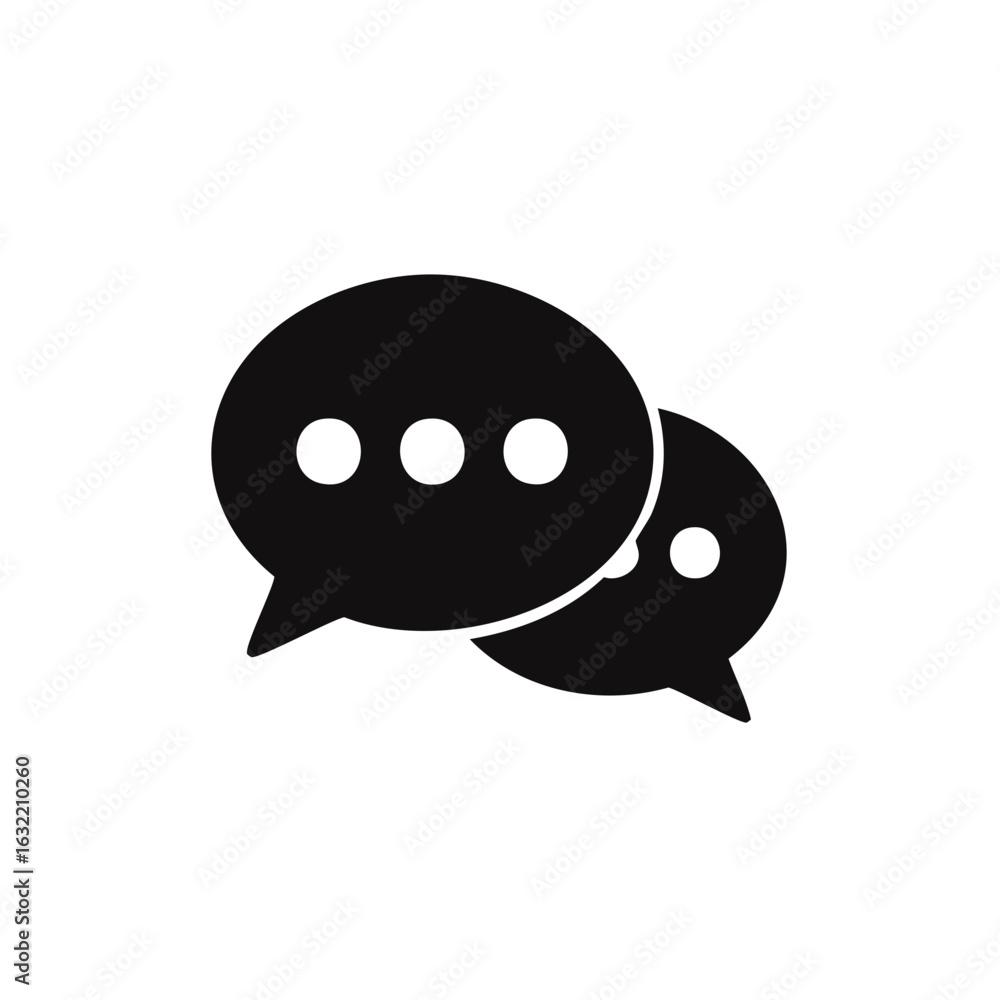 Poster two black speech bubbles with white dots signifying conversation or messaging communication