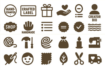 Crafted symbols representing handmade goods, creator profiles, and artisan activities in a market setting