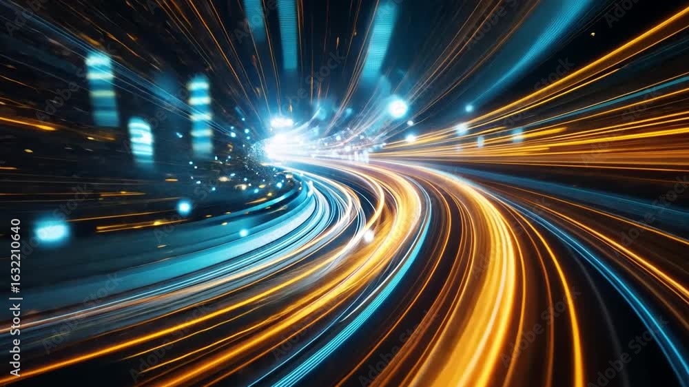 Poster dynamic light trails in urban settings showcase vibrant colors and energy, creating mesmerizing sens