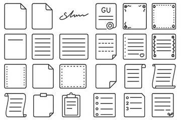 Various designs of blank papers, note sheets, and stationery elements for creative projects and presentations
