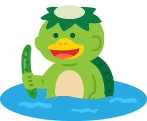 川に入った、河童のキャラクターのイラスト