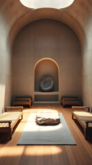 Elegant Waiting Room Interior with Arched Ceiling and Natural Light