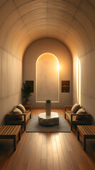 Elegant Waiting Room Interior with Arched Ceiling and Natural Light