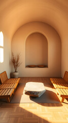 Elegant Waiting Room Interior with Arched Ceiling and Natural Light