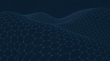 Abstract hexagonal network structure with blue glowing lines on dark background
