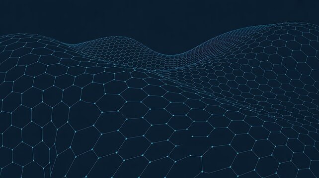 Abstract hexagonal network structure with blue glowing lines on dark background