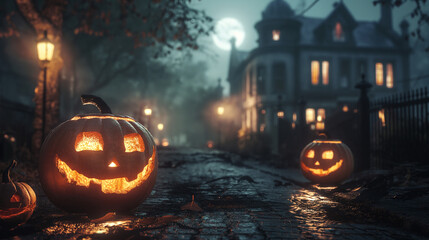 halloween pumpkin in the graveyard