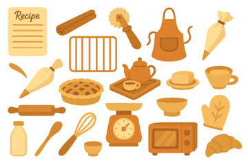 Cooking tools and ingredients arranged for a baking session in a cozy kitchen setting