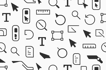 Fototapeta premium Variety of cursor and tool icons on a white background for graphic design and digital art applications