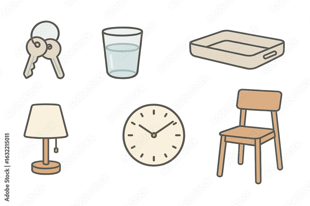 Poster Everyday objects arranged in a minimalistic style with a focus on simplicity and function
