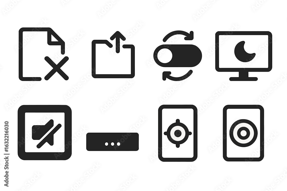 Poster icons representing various functions including file management and screen settings during nighttime 