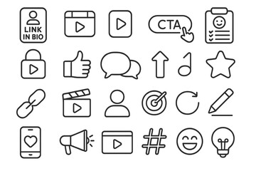 Collection of various digital icons representing social media, engagement, and content creation tools