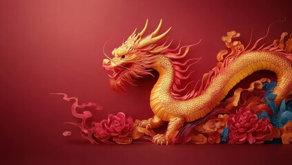 Fototapeta premium Poster or banner for Chinese Lunar New Year 2024- year of dragon 2