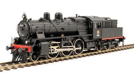 Fototapeta premium authentic model steam train highresolution image of a detailed black locomotive on tracks perfect for transportation hobby and nostalgia projects