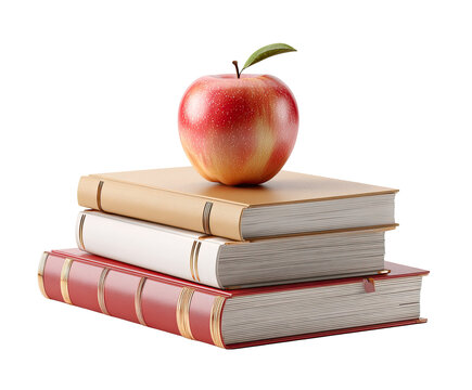 Stack of books with a red apple on top - Powered by Adobe
