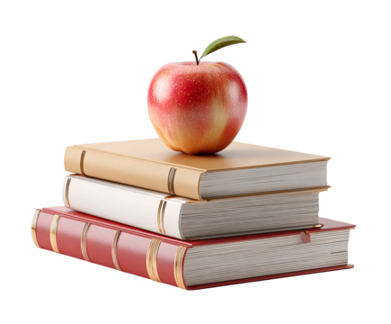 Stack of books with a red apple on top