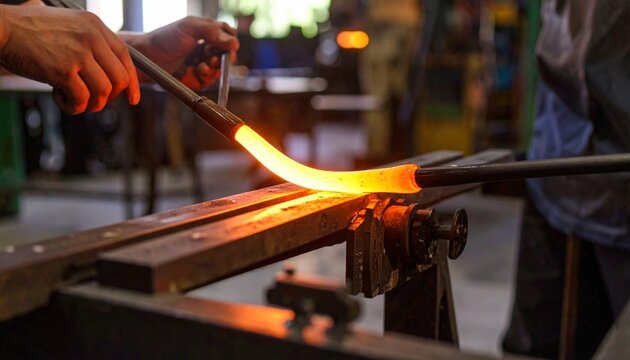 Metalworking Process With Glowing Red Hot Metal Bar