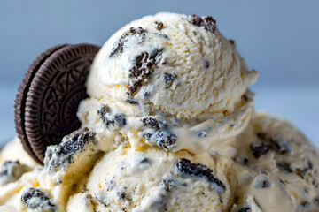 Close-Up of Creamy Cookies and Cream Ice Cream with Cookies Chunks