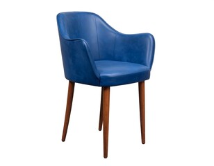 Blue leather chair with wooden legs
