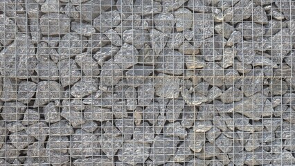 Detailed CloseUp of Gabion Wall Featuring Rock Filling for Various Landscaping Projects