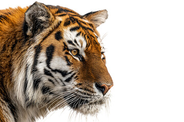 Obraz premium Close up of a majestic tiger against a black background.
