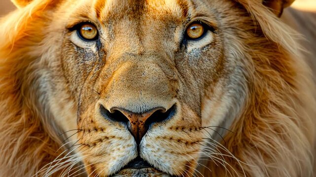 Selective focus. Intense stare of a wild lion captured up close