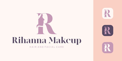 Stylish alphabet letter R featuring a woman's head silhouette, combining elegance and modern design—ideal for beauty, fashion, and branding projects.