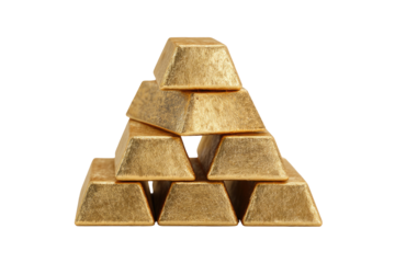 Gold bars stacked in a pyramid shape
