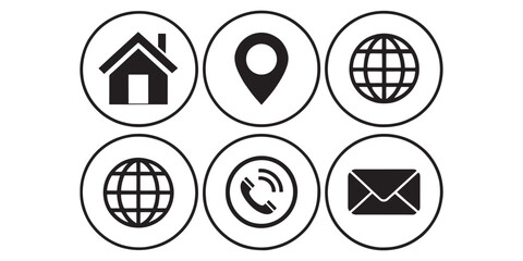 Business card icon set. Contact Us design template. Editable stroke sign pack. Contains icons - name, phone, location, website, address, mail, email, office, mobile, and chat symbol.