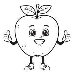 Delightful Apple Cartoon Character Giving Thumbs Up, Upbeat Apple Mascot with a Positive Attitude and Playful Expression