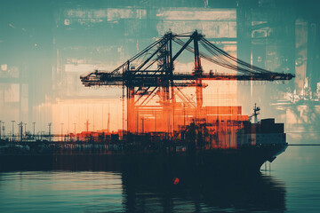 Fototapeta premium Double Exposure of Maritime and Naval Industry – Innovation, Technology, and Global Trade Concept