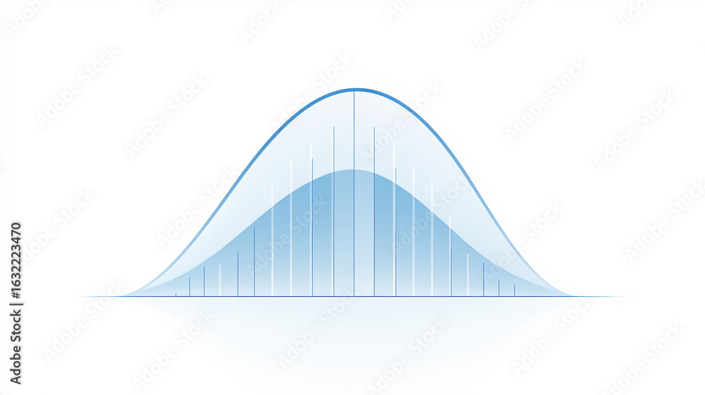 Aufkleber a smooth, blue wave graph representing data distribution, with vertical lines indicating frequency o