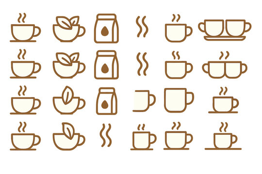 Various coffee cup illustrations showcasing different styles and elements in a simple and minimalist design, ideal for beverage-related projects