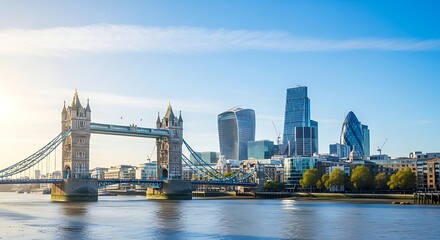 Fototapeta premium Iconic tower bridge and london skyline on a sunny day