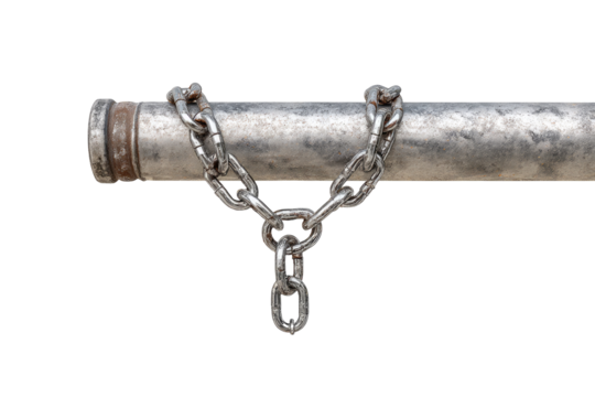 Metal pipe secured with chains