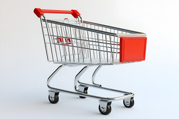 Small red and chrome shopping cart on white background.