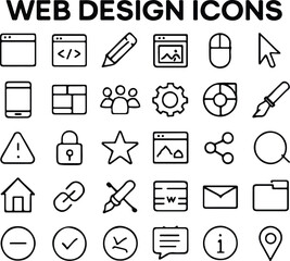 Web Design and Development Line Icons Set – Browser, Code, Pencil, Mouse, Lock, Star, Share, Home, Email, Link