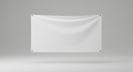 Blank White Fabric Banner Mockup with Grommets and Gentle Wrinkles