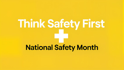 A poster with a yellow background and white and black text, promoting National Safety Month.