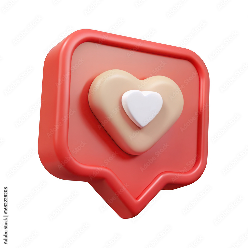 Poster 3d red social media like notification icon with heart isolated on transparent background