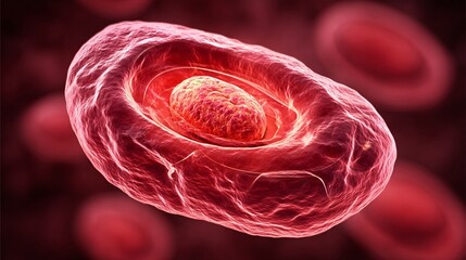 illustration of a stem cell nucleus pulsing with energy, sending out waves that create new, healthy cells in a visual spectacle of growth and transformation. This is set against a rich, bold 