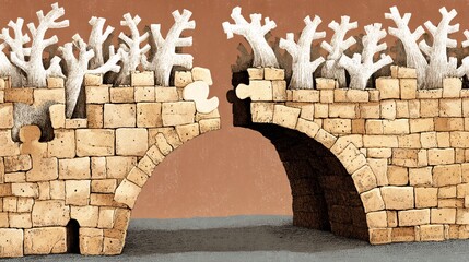 conceptual illustration of a stem cell as the keystone in an archway of interlocking biological symbols, representing its foundational role in all of life's systems. The image is set against 