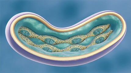 illustration of a multitude of tiny, brilliant stem cells forming a river of life that flows through a stylized body, revitalizing all the areas it touches. This image is set against a cool, 