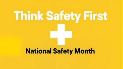 A poster with a yellow background and white and black text, promoting National Safety Month.
