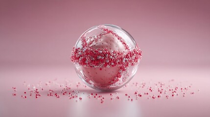 transparent embryo surrounded by protective stem cells illustrated on a light pink background. Represents early life development and cellular protection. embryo protection, pink background, 