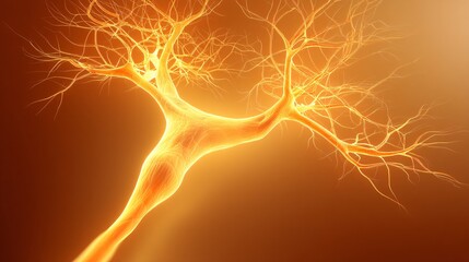 seed-like stem cell growing a glowing tree on a single orange background. Represents life branching out from a single cellular origin. cell tree, stem cell seed, orange background, life growth, 